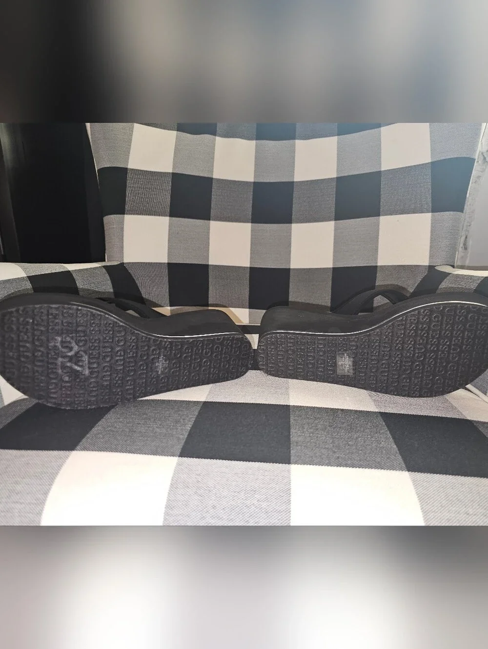 GUESS Black Wedge Thong Sandals with Silver Logo - Picture 5 of 5